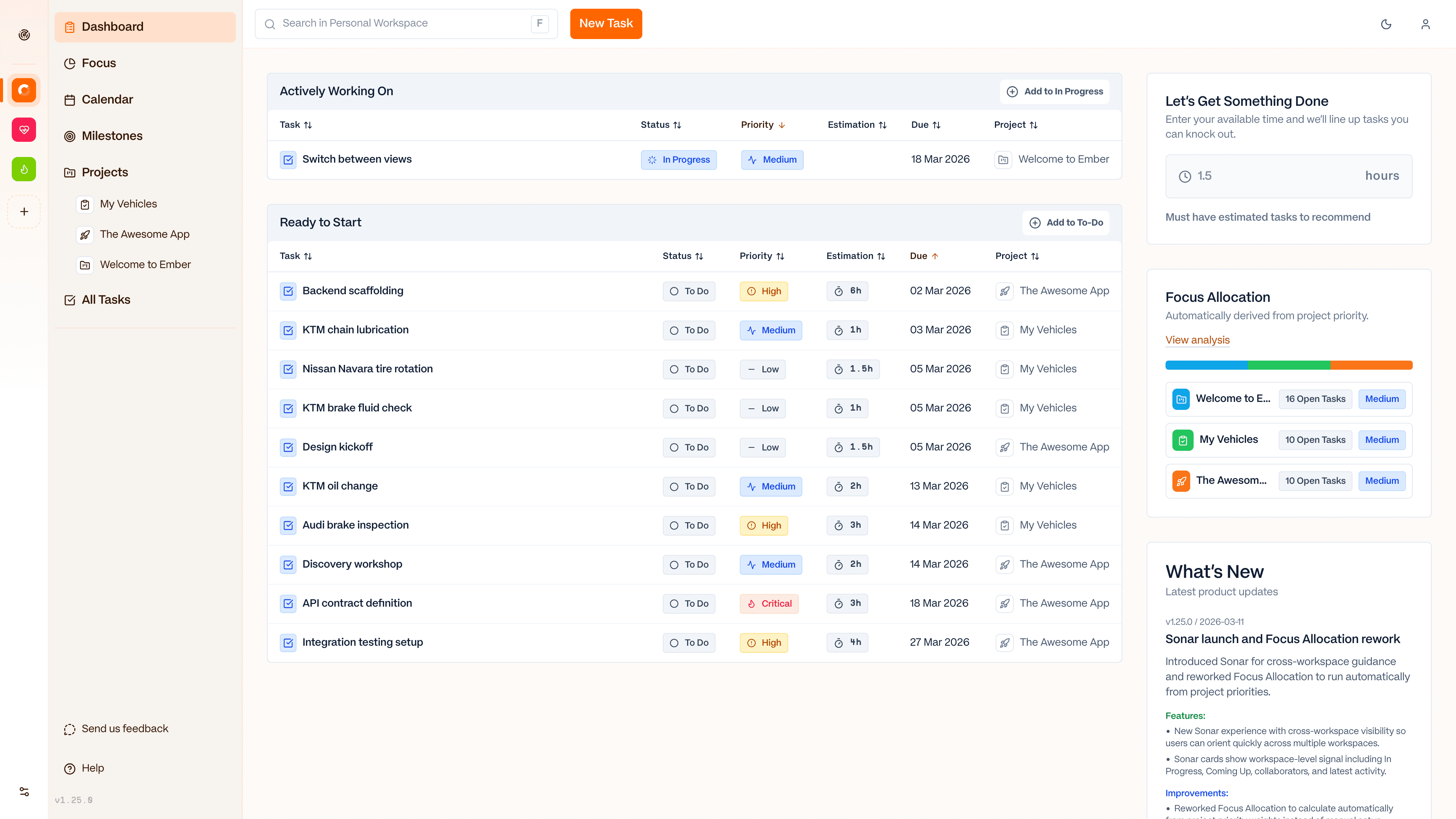 Ember project management workspace